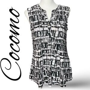 COCOMO Petite High-Low, Tunic Style Top, Textured, Black & White,  Size PS